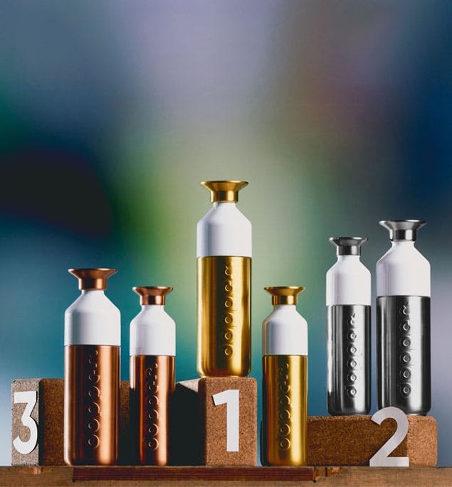 Podium places 1, 2 and 3 filled with Golden, Silver and Bronze Dopper bottles