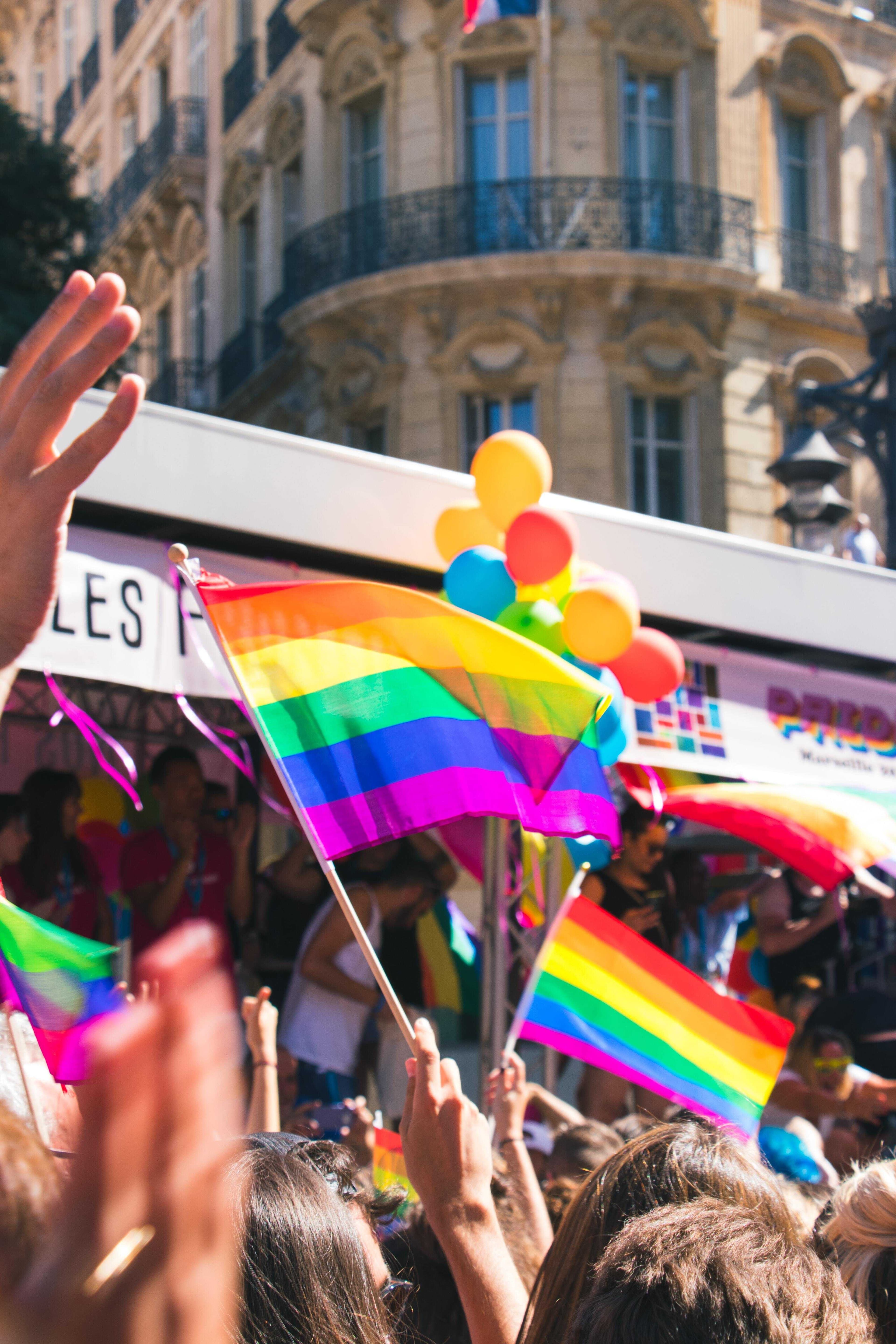 Celebration of the Gay pride with rainbow flags